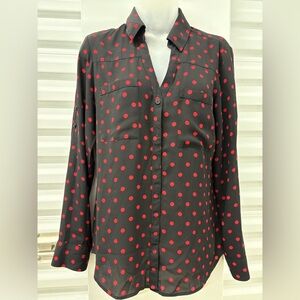 Express Black and Red Polka Dot Button-Down Shirt